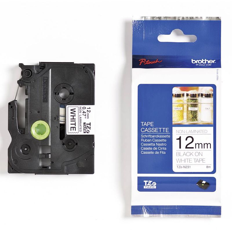 Foto van Brother tze-n231 labeltape ongelamineerd tapekleur: wit tekstkleur: zwart 12 mm 8 m