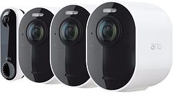 Foto van Arlo ultra 2 beveiligingscamera 4k wit 3-pack + arlo wire free video doorbell wit