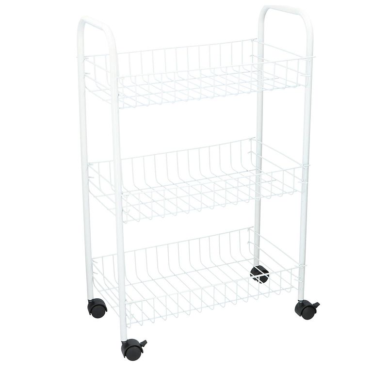 Foto van Witte opberg karretje/trolley met 3 opbergmanden 60 cm - opberg trolley