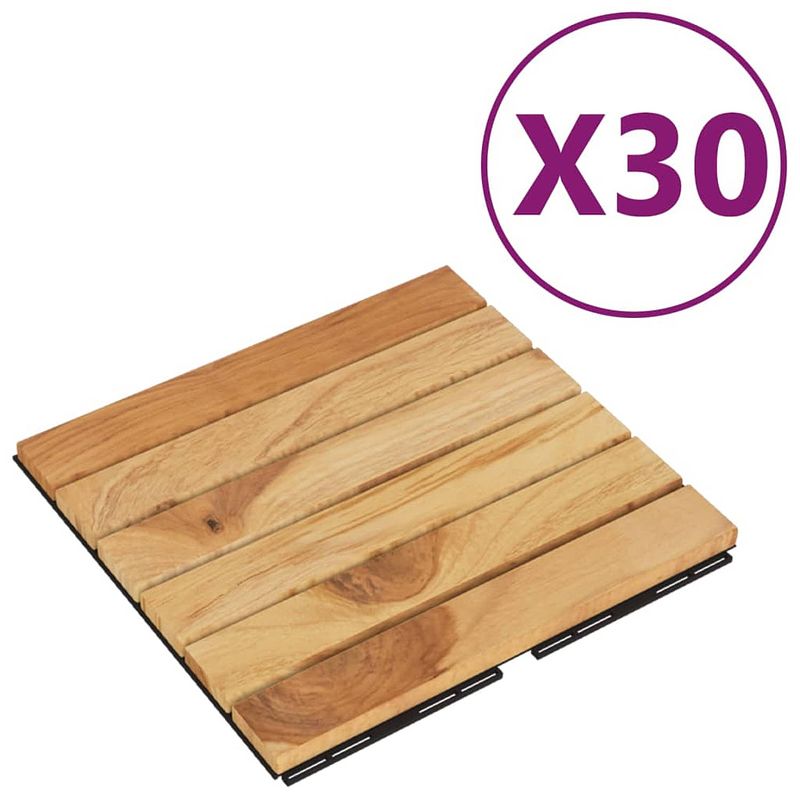 Foto van Vidaxl terrastegels 30 st 30x30 cm massief teakhout verticaal patroon