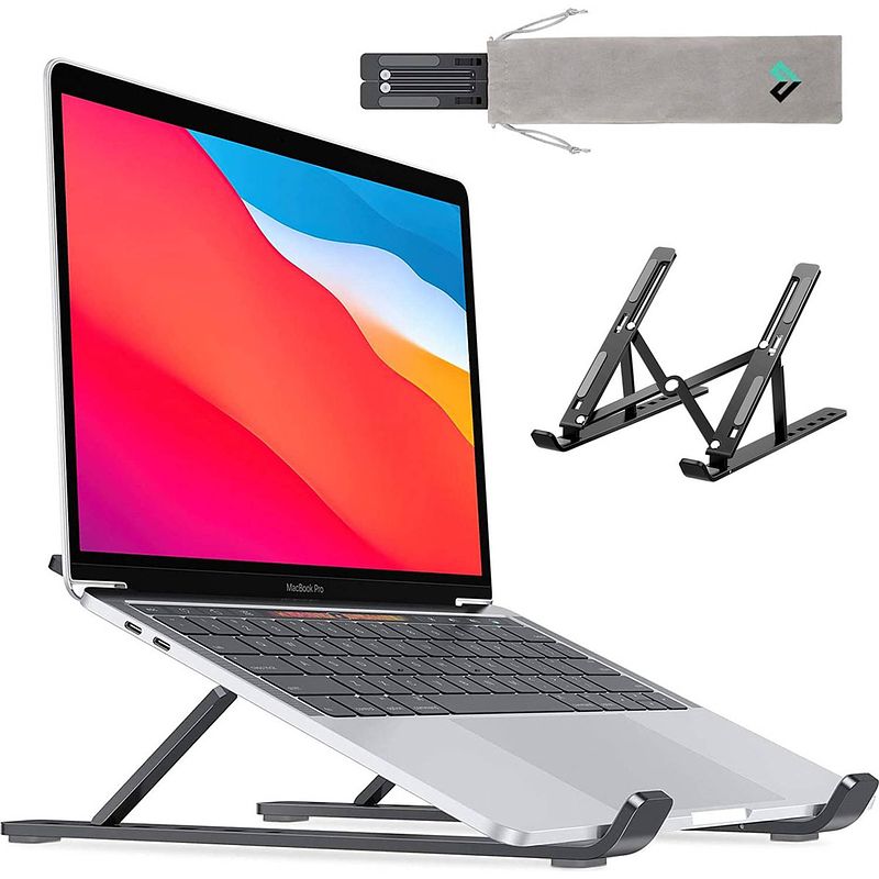 Foto van Lurk® laptop standaard - aluminium laptop verhoger - verstelbaar en opvouwbaar - ergonomisch - 6 instelhoeken