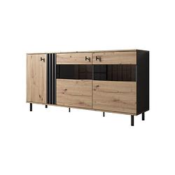 Foto van Meubella dressoir marcos - eiken - antraciet - 165 cm - met glas