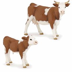 Foto van Plastic speelgoed figuren setje bonte koe en kalfje 13 en 6 cm - speelfigurenset