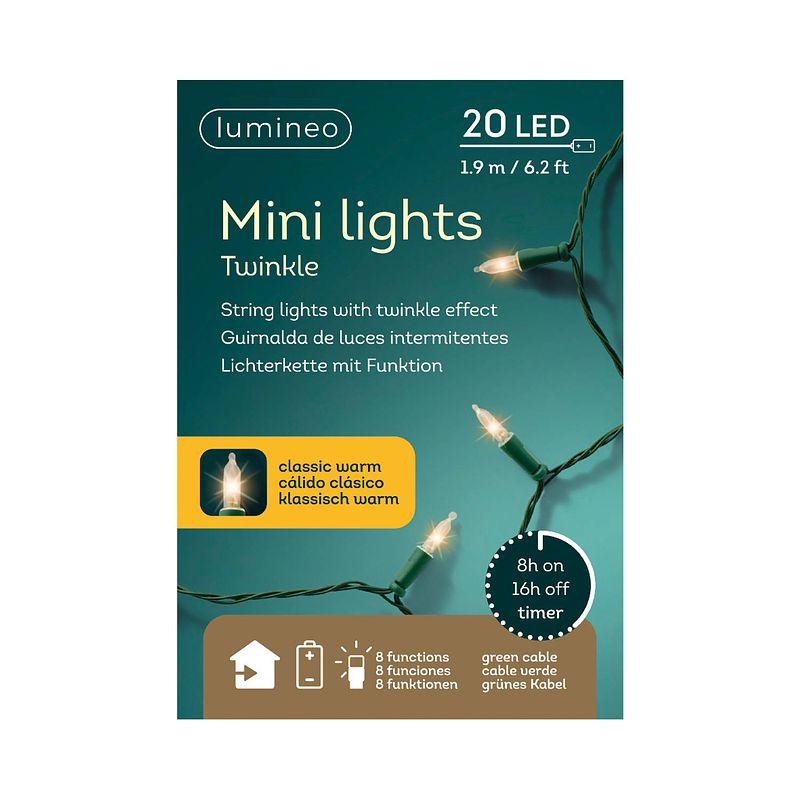 Foto van Lumineo - led mini lights 190cm-20l groen/kwarm kerst