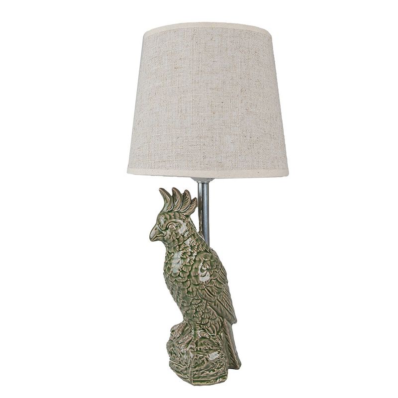 Foto van Haes deco - tafellamp - city jungle - papegaai lamp, ø 18x36 cm - groen keramiek met beige - bureaulamp, sfeerlamp