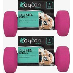 Foto van Zachte dumbbells pink dumbbell set 2x 1kg dumbells 1 kilogram roze arm oefeningen thuis gym