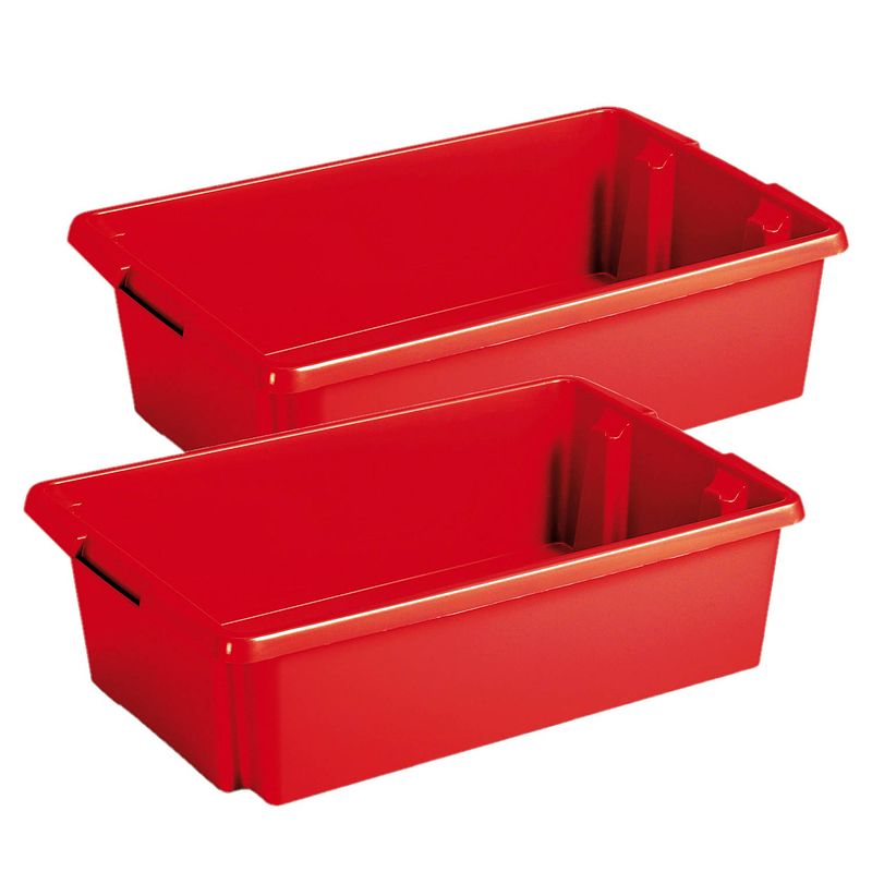 Foto van Sunware opslagbox - 2 stuks - kunststof 30 liter rood 59 x 39 x 17 cm - opbergbox