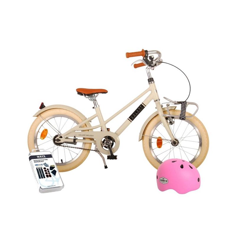 Foto van Volare kinderfiets melody - 16 inch - zand - met fietshelm en accessoires