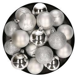 Foto van Kunststof kerstballen 20x stuks zilver mix 6 cm - kerstbal