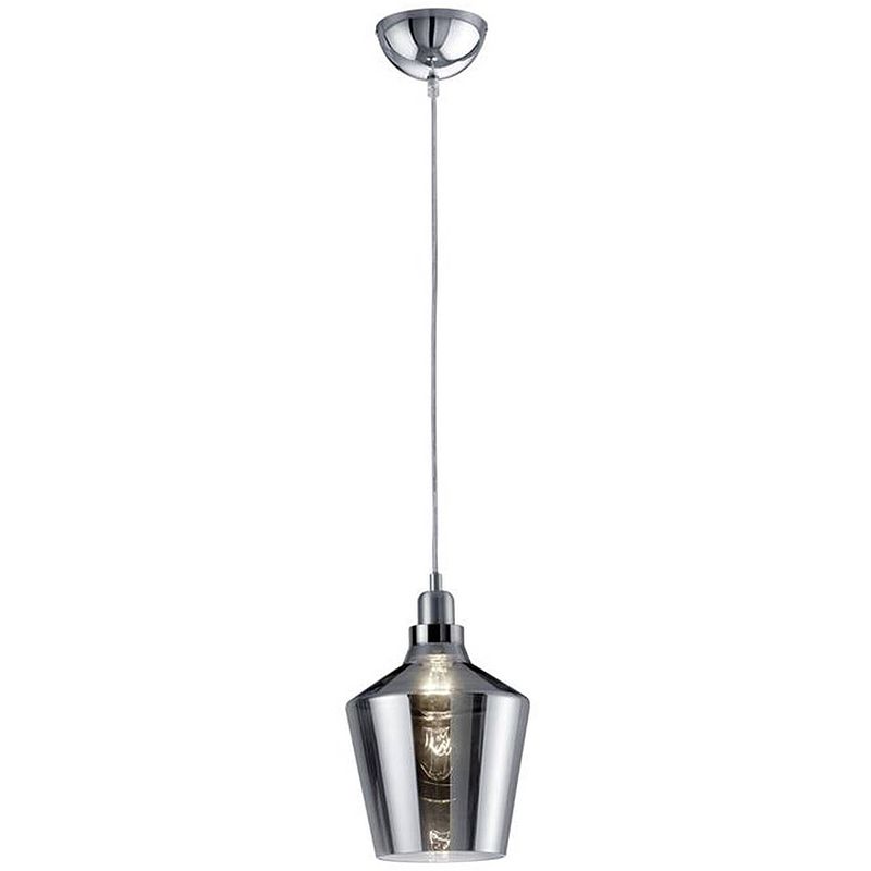 Foto van Led hanglamp - trion colia - e27 fitting - rond - glans chroom rookglas - aluminium