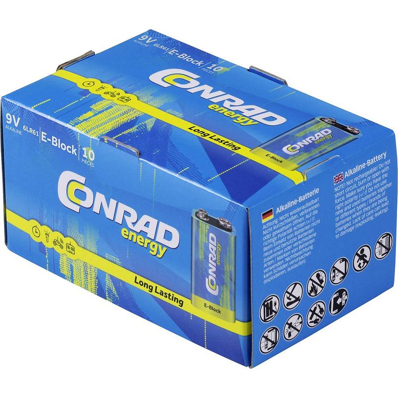 Foto van Conrad energy 6lr61 9v batterij (blok) alkaline 9 v 10 stuk(s)