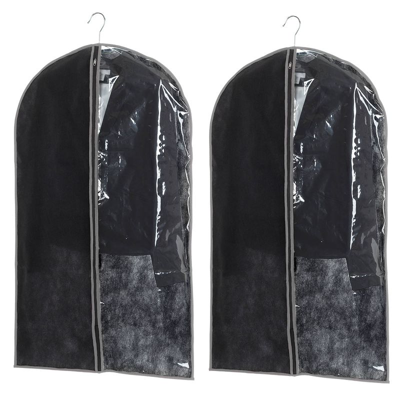 Foto van Set van 10x stuks kleding/beschermhoes zwart 100 cm inclusief kledinghangers - kledinghoezen