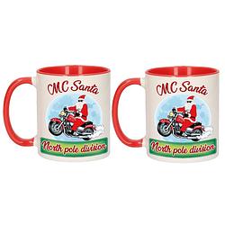 Foto van 2x stuks kerstmis cadeau mokken mc santa north pole division 300 ml - bekers