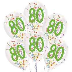 Foto van Amscan ballonnen confetti 80 jaar 27,5 cm latex wit 6 stuks