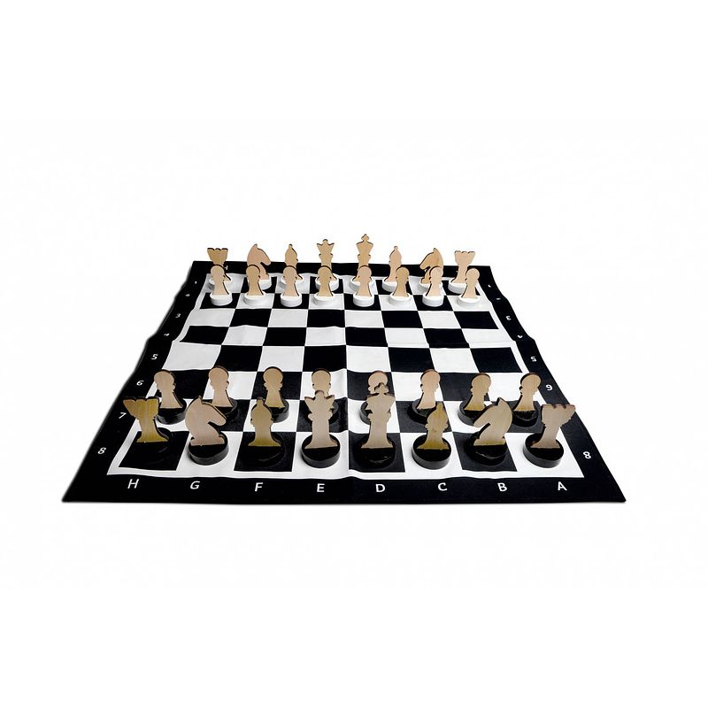 Foto van Bs toys schaakspel xl junior 90 cm hout zwart/wit
