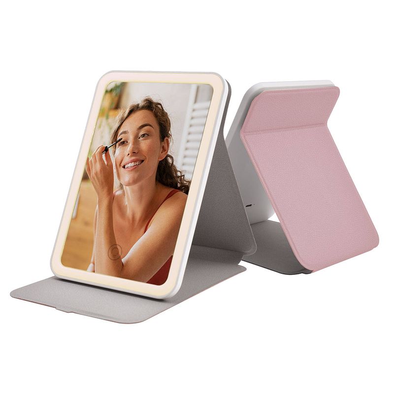Foto van Flinq draagbare make-up spiegel - spiegel met verlichting - oplaadbaar - roze