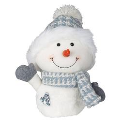 Foto van Pluche decoratie sneeuwpop - 27 cm - blauw - met sjaal en muts - kerstman pop