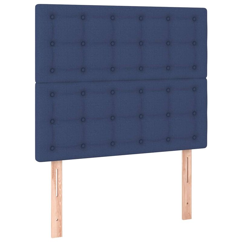 Foto van The living store hoofdbord - classic s - bedombouw accessoire - 90x5x118/128 cm - blauw stoffen bekleding