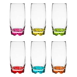 Foto van Glasmark longdrink/waterglazen tumblers - glas - gekleurde basis - 12x stuks - 350 ml - longdrinkglazen