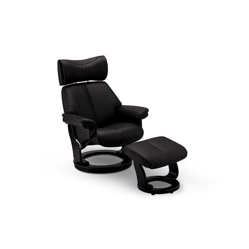 Foto van Toms relaxstoel fauteuil incl. voetenbank en verstelbare rugleuning, draaivoet, zwart pu kunstleer.