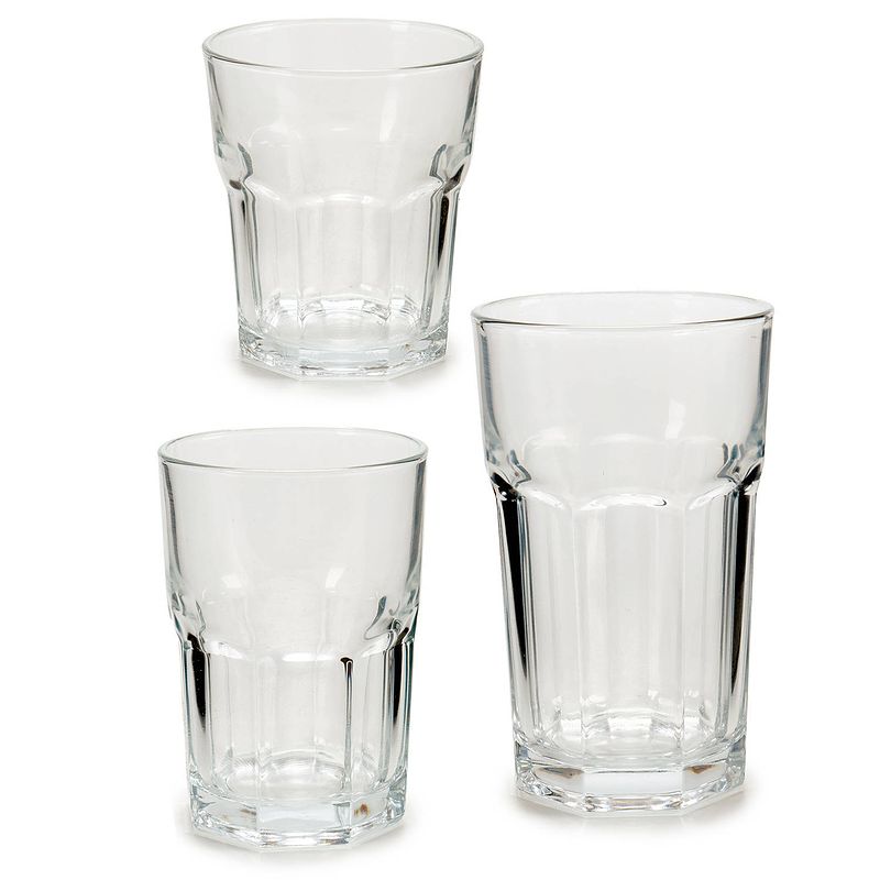 Foto van Voordeelset van 18x stuks drinkglazen/waterglazen in 3 formaten transparant - drinkglazen