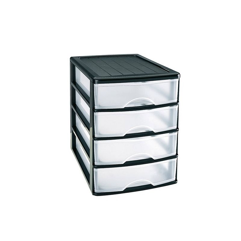 Foto van Ladeblok/bureau organizer met 4x lades zwart/transparant l 35,5 x b 27 x h 35 cm - ladeblok