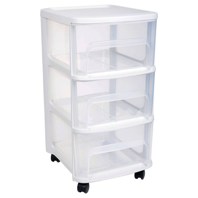 Foto van Ladenkast organizer wit a4 3x lades met wieltjes l32 x b37 x h61 cm - ladeblok