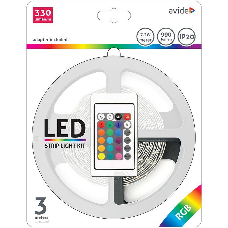 Foto van Avide led strip 12v 7.2w rgb 3 m