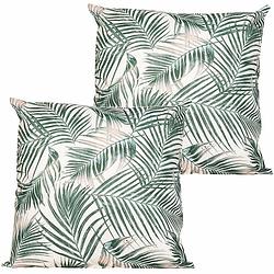 Foto van Anna'ss collection buitenkussen palm - 2x - wit/groen - 60 x 60 cm - tuinstoelkussens