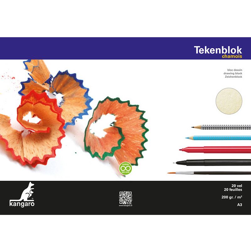 Foto van Kangaro tekenblok eenzijdig gelijmd a3 papier chamois 20 vellen