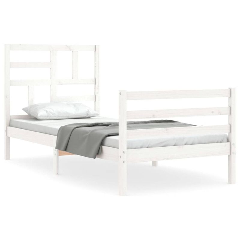 Foto van The living store bed grenenhouten - wit - 205.5 x 105.5 x 104 cm - multiplex lattenbodem