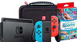 Foto van Nintendo switch rood/blauw + nintendo switch sports + big ben travel case