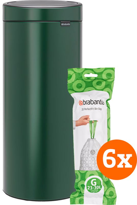 Foto van Brabantia touch bin 30 liter pine green + vuilniszakken (120 stuks)