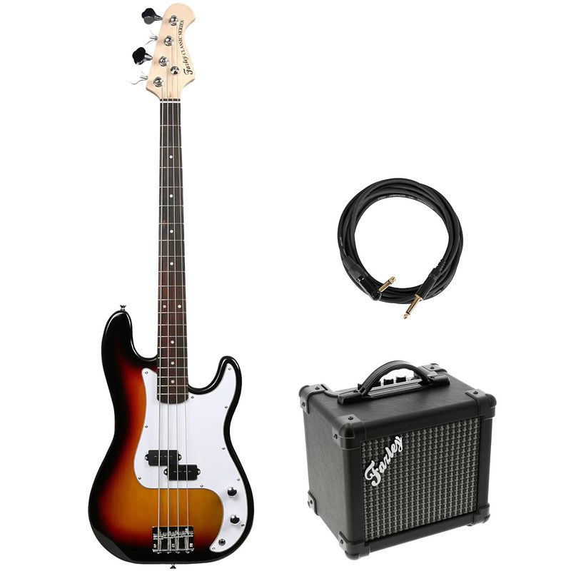 Foto van Fazley fpb118 sunburst elektrische basgitaar + versterker + kabel