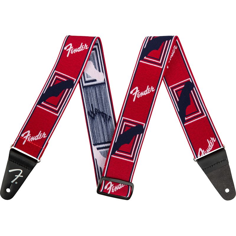 Foto van Fender weighless 2" monogrammed strap red/white/blue gitaarband