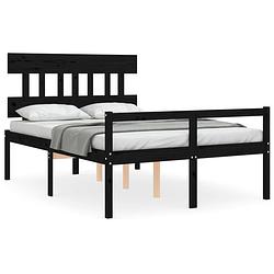 Foto van The living store massief grenenhouten bedframe - functioneel - bedframe - 195.5 x 125.5 x 81 cm - kleur- zwart