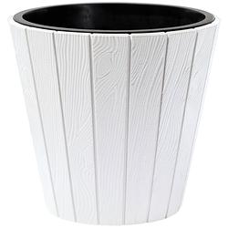 Foto van Prosperplast plantenpot/bloempot wood style - buiten/binnen - kunststof - wit - d35 x h32 cm - plantenpotten