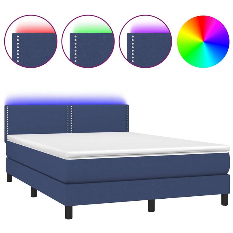 Foto van The living store boxspring bed - blauw - 193 x 144 x 78/88 cm - verstelbaar hoofdbord - led-verlichting - pocketvering