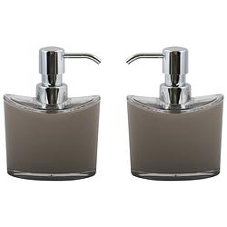 Foto van Msv zeeppompje/dispenser aveiro - 2x - ps kunststof - beige/zilver - 11 x 14 cm - 260 ml - zeeppompjes