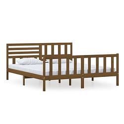 Foto van The living store bedframe grenenhout - 205.5 x 186 x 100 cm - honingbruin