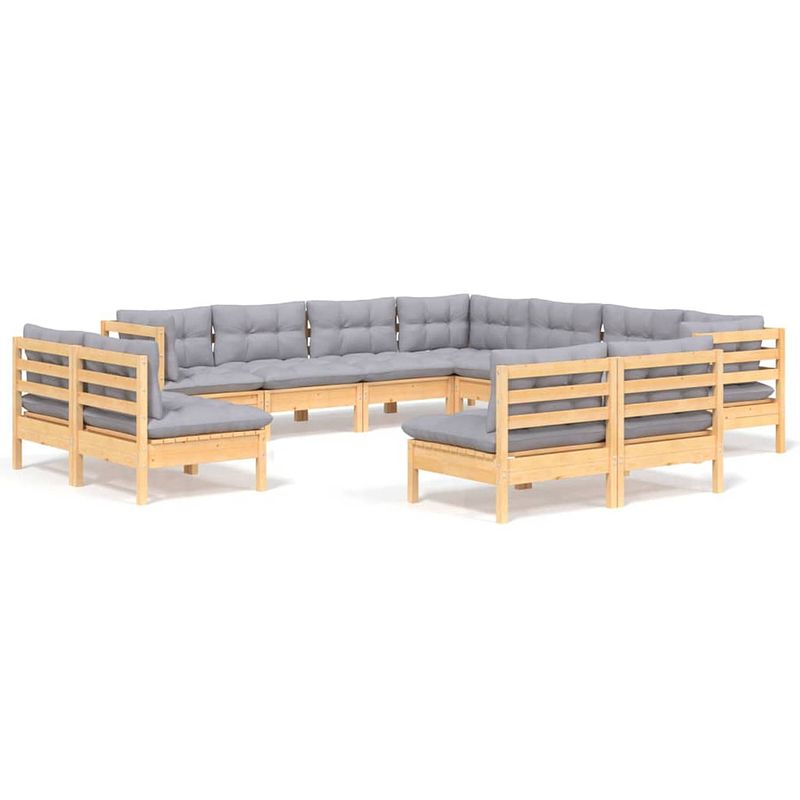 Foto van Vidaxl 11-delige loungeset met grijze kussens massief grenenhout