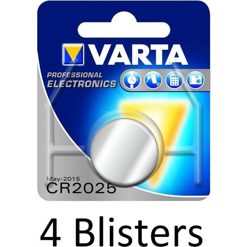 Foto van 4 stuks (4 blisters a 1 st) varta cr2025 primary lithium wegwerpbatterij