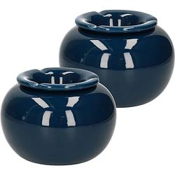 Foto van 2x stuks terras asbak/stormasbak rond keramiek 16 x 11 cm blauw - asbakken