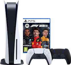 Foto van Playstation 5 disc edition + f1 23 + extra controller zwart