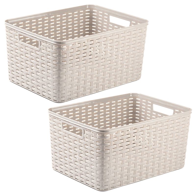 Foto van Plasticforte opbergmand/kastmandje - 2x - 18 liter - beige - kunststof - 28 x 38 x 19 cm - opbergbox