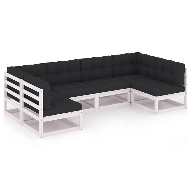 Foto van Vidaxl 6-delige loungeset met kussens massief grenenhout wit