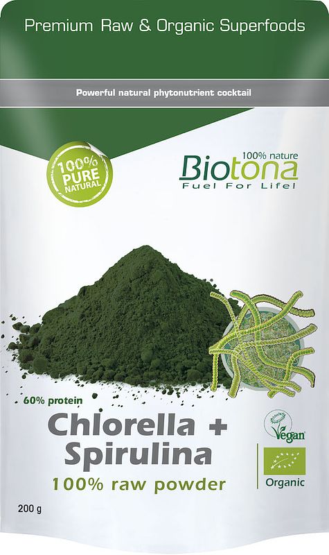 Foto van Biotona chlorella + spirulina powder raw