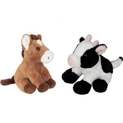 Foto van Boerderij dieren zachte pluche knuffels 2x stuks - paard en koe van 15 cm - knuffel boederijdieren