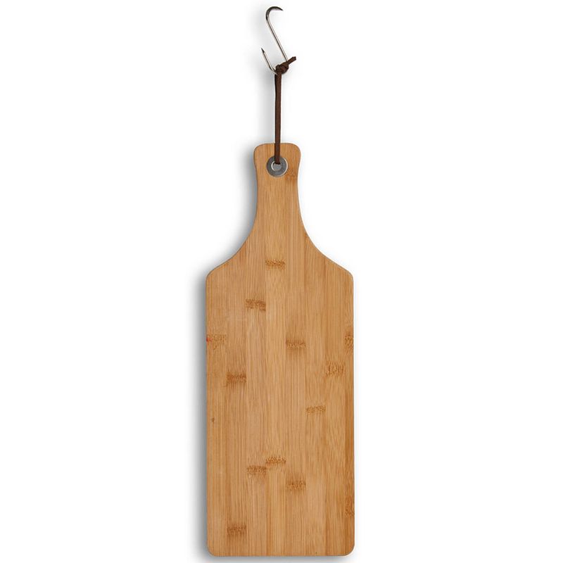 Foto van Bamboe houten snijplank/serveerplank met handvat 44 x 16 cm - snijplanken