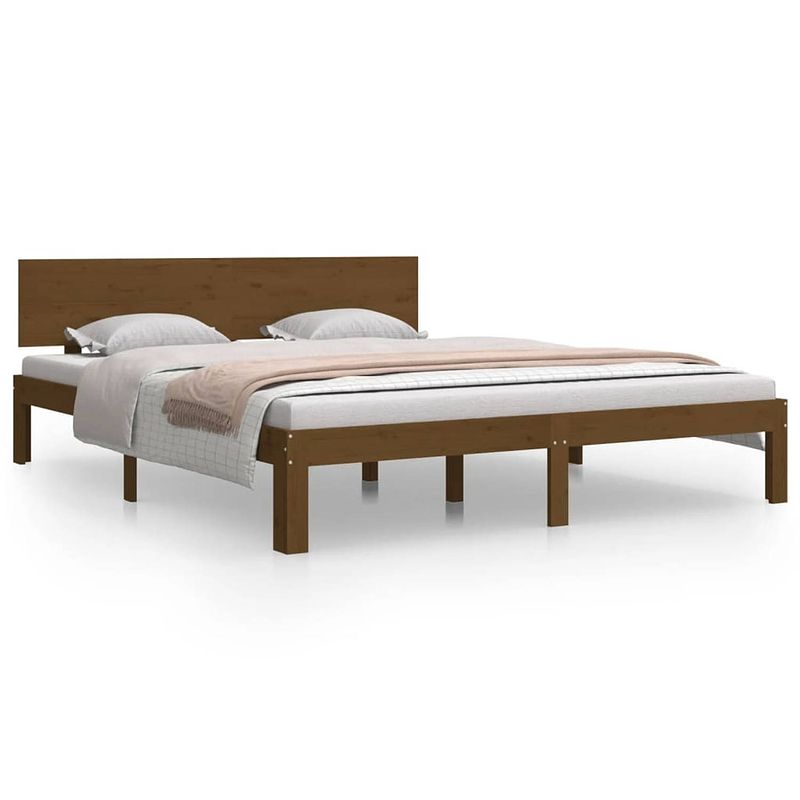 Foto van The living store bedframe - houten - honingbruin - 205.5 x 163.5 x 69.5 cm - geschikt voor 160 x 200 cm matras